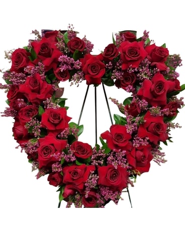 Red Rose Open Heart Funeral Arrangement
