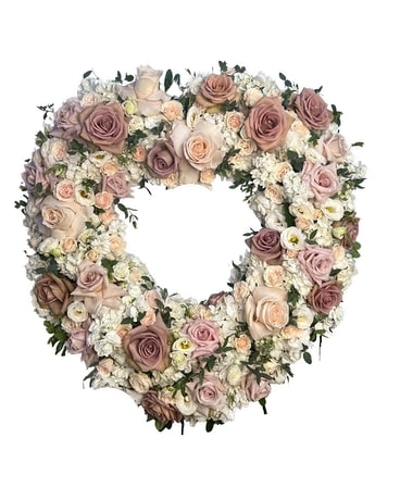 Neutral/Mauve open heart Funeral Arrangement