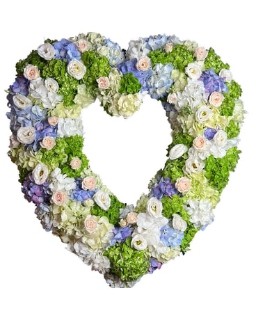 Cool Colors Open Heart Funeral Arrangement