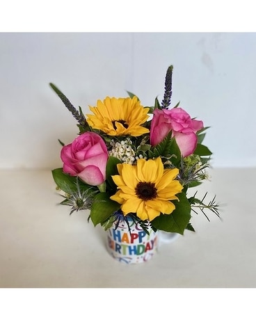 Happy Birthday Mug Flower Arrangement