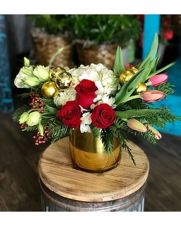 Golden Christmas Blooms Flower Arrangement