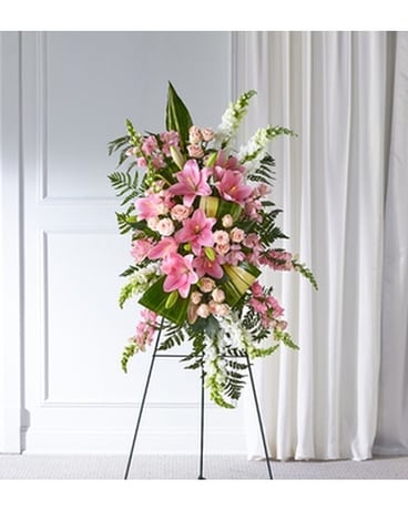 The FTD ® Elegant Embrace ™ Standing Spray Funeral Casket Spray Flowers