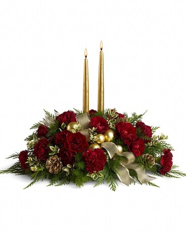 Crimson and Candlelight Flower Arrangement