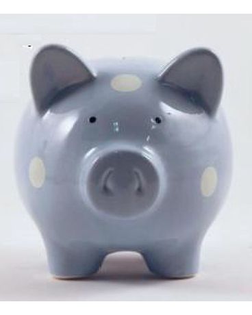 Blue Piggy Bank Flower Arrangement