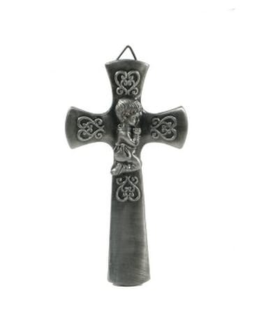 Cross with Kneeling Boy Flower Arrangement