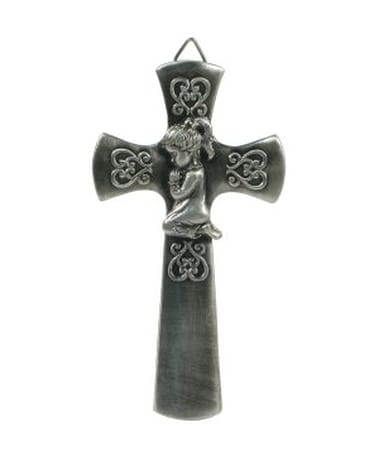Cross with Kneeling Girl Flower Arrangement
