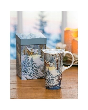 Winter Scene Travel Cup Flower Arrangement