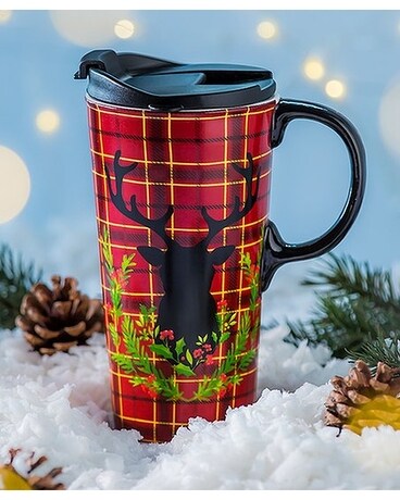Deer Silhouette Travel Mug Flower Arrangement