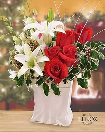 Exclusive Holiday Lenox Gift Bag Flower Arrangement