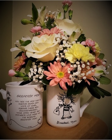 Greatest Mom Mug with Flowers Flower Arrangement