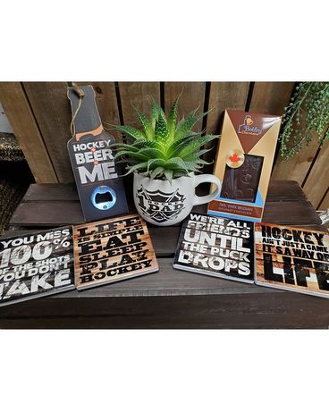 Father's Day Hockey Cup n Coasters and more! Gift Basket