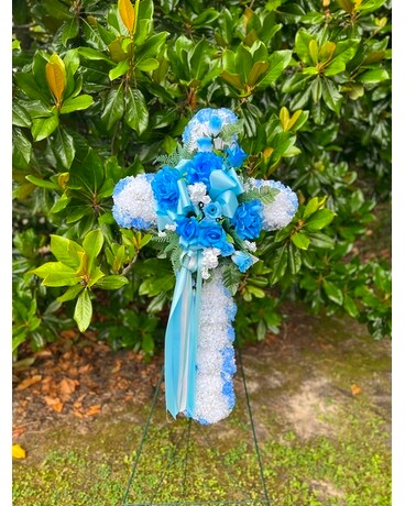 Silk Blue & White Cross Standing Spray Gifts