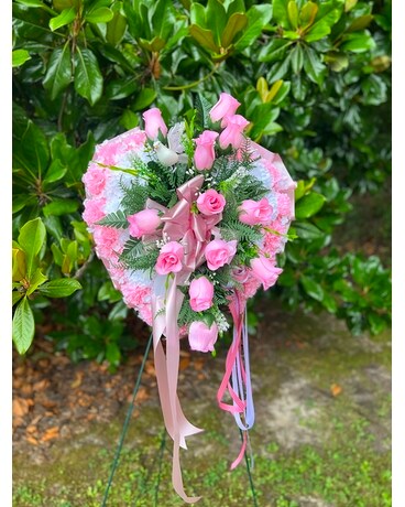 Silk Pink & White Heart Standing Spray Gifts