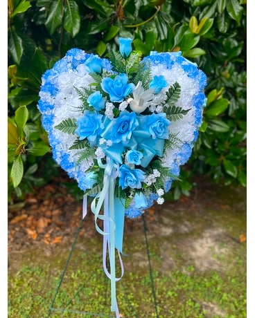 Silk Blue & White Heart Standing Spray Gifts