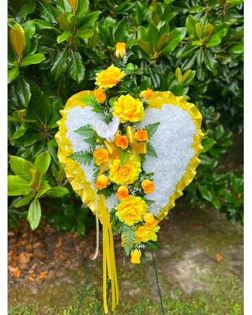 Silk Yellow & White Heart Standing Spray Gifts