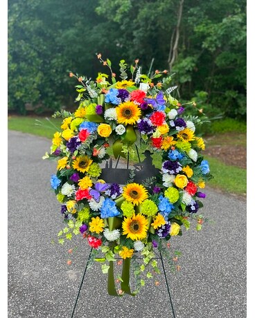 Mixed Farmer Standing Sympathy Wreath Funeral Arrangement