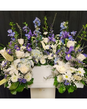 Blue & White Cremation Wreath Sympathy Arrangement