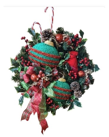 Small Traditional Wreath W/ Ornaments & Candy Cane Gifts
