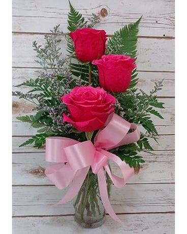 Three Pink Rose Vase Flower Arrangement