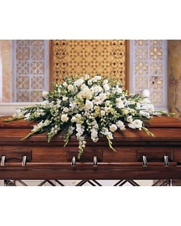 Deluxe Pure White Casket Spray (TF195-3) Flower Arrangement