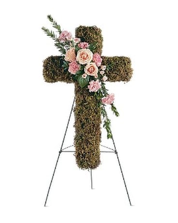 Pink Bouquet Cross by Petals & Stems (TF198-2) in Dallas TX