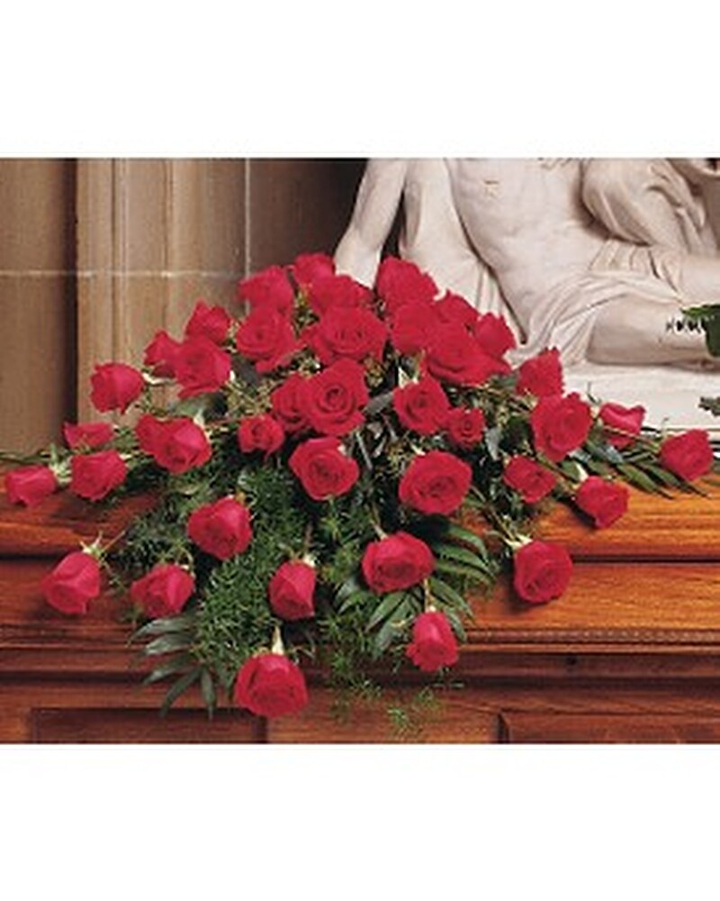 Blooming Red Roses Casket Spray (TF209-4) in Dallas TX - Petals