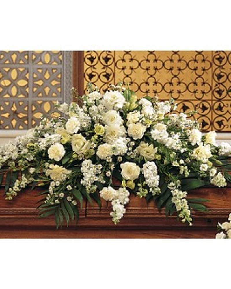 Pure White Casket Spray by Petals & Stems (TF194-1 in Dallas TX