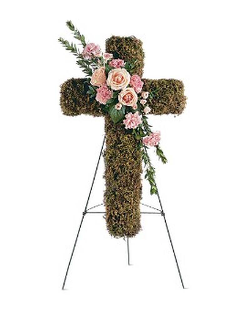 Pink Bouquet Cross by Petals & Stems (TF198-2) in Dallas TX