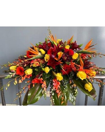 Tropical Heaven Casket Cover Flower Arrangement