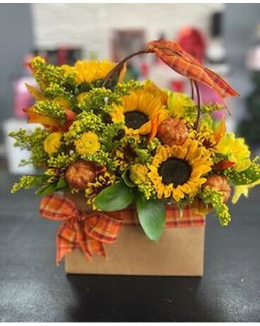 Fall Sunflower Box Flower Arrangement