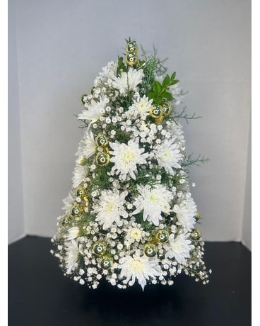 Snowy Christmas Tree Flower Arrangement