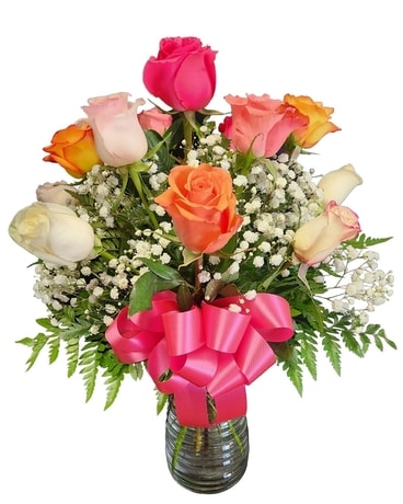 Mixed Color Roses Flower Arrangement