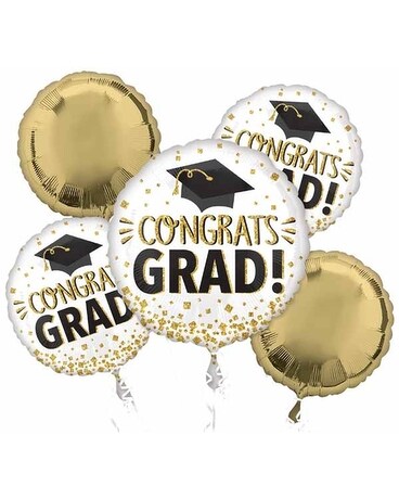Congrats Grad Gold 5 Pack Balloon Bouquet Balloon Bouquet