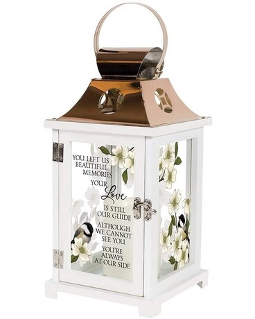 White Wooden Lantern with Chickadee Gifts