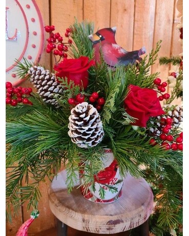 Christmas Cardinal Flower Arrangement