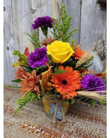 Fall Hay Ride, Yellow Flower Arrangement