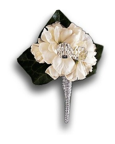 White Stock Boutonniere Flower Arrangement