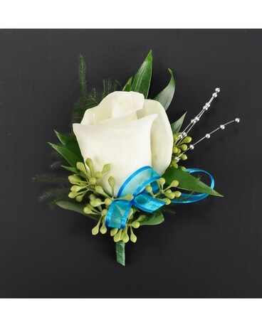 Rose w/ Greens, Pearl Spray, Ribbon Loop Flower Arrangement