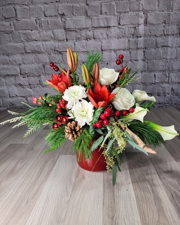 Holiday Greetings Flower Arrangement