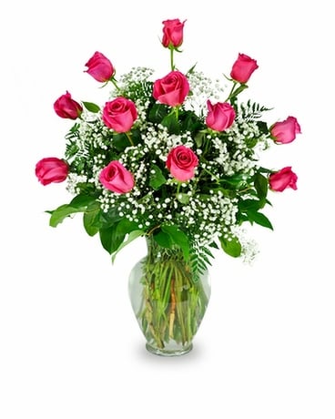 Premium Hot Pink Roses Flower Arrangement
