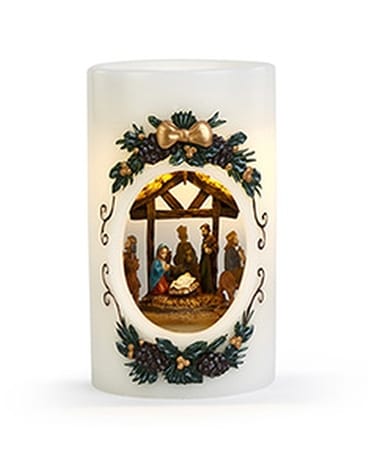 LED Candle with Spinning Nativity Gifts
