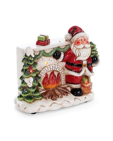 LED Santa with Fireplace Musical Flower Arrangement