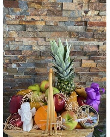 Angel  Fruit and Gourmet Flower Arrangement