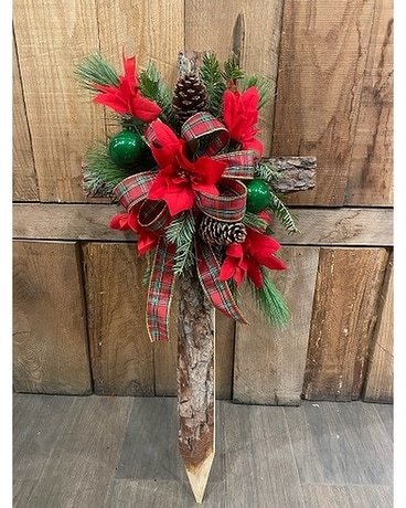 Wooden Christmas Cross Sympathy Arrangement