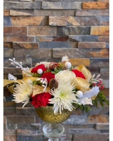 gold mercury glass bowl centerpiece Flower Arrangement