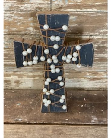 Black Cross with Pearls Flower Arrangement