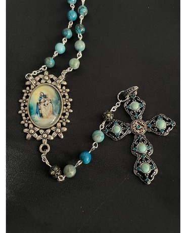 Turquoise Bead Rosary Flower Arrangement