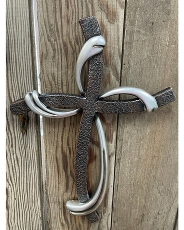 Metal Swirl Cross Flower Arrangement