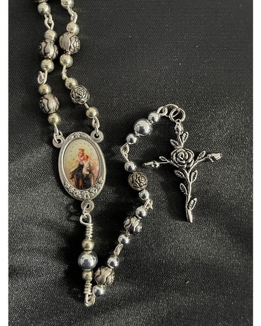 Silver Rose Rosary Flower Arrangement