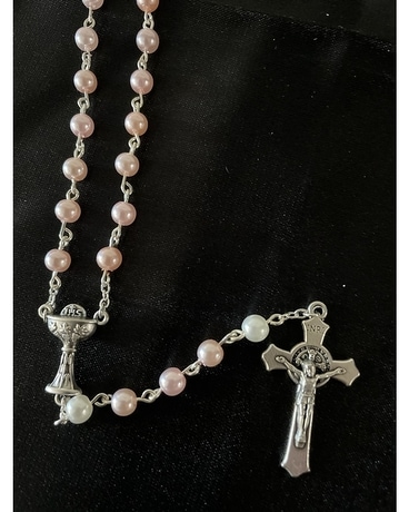 Soft Pink Pearl Rosary Flower Arrangement